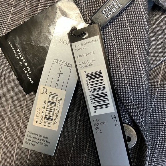 TAHARI Arthur S Levine SUIT COAT & PANTS GREY WITH WHITE PIN STRIPES SIZE 14 NWT - Picture 15 of 15